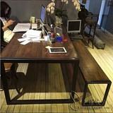 复古做旧铁艺实木大阪长条餐厅厨房餐桌餐椅组合咖啡休闲办公书桌