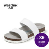 Westlink西遇2016夏季新款简约一字软木拖平底沙滩拖休闲女凉拖鞋