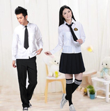 2016新款韩版初高中学生校服班服长袖短袖白衬衫制服男女款套装