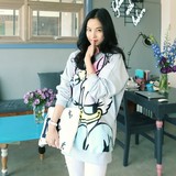 韩国代购2015APR新春季女装超宽松彩色卡通唐老鸭休闲圆领长袖T恤