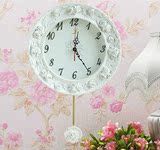 欧式玻璃钟表韩式田园艺术挂表时尚创意静音客厅时钟树脂雕花挂钟