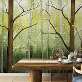 油画森林树林美式乡村风格无纺布墙纸背景墙大型壁画客厅书房墙纸