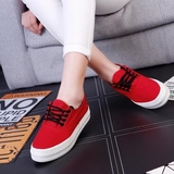 厚底帆布鞋女韩版休闲增高低帮红色板鞋透气学生球鞋女松糕布鞋潮