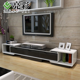 亮彩现代简约黑白色钢化玻璃伸缩电视柜 电视柜茶几客厅成套家具