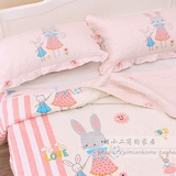 外贸出口韩国卡通兔子全棉斜纹夹棉四件套纯棉绗缝被被套床盖床单