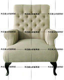 新古典沙发椅单人布艺拉扣沙发椅 欧式高档老虎椅 休闲椅单人椅子