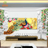 手绘画花卉风景diy客厅大幅装饰数字油画中国风孔雀牡丹花开富贵