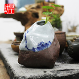 中式创意家居陶瓷紫砂小花插花瓶客厅玄关家居摆件荷花手绘装饰品