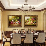 欧式装饰画餐厅古典水果红酒花卉静物油画纯手绘二联立体挂画组合