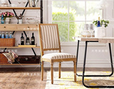 热销美式乡村灰白条纹布艺单椅 欧式时尚简约实木餐椅样板房书椅