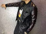 德国philipp plein潮牌韩版个性骷髅印花水洗皮夹克男款外套