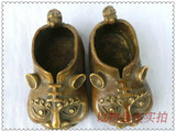 古玩杂项铜鞋摆件收藏家居装饰品 黄铜白铜紫铜杂件铜货童鞋展品