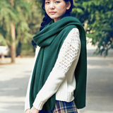 墨绿加长加厚保暖情侣针织纯色大围巾女冬季韩国毛线围巾披肩复古