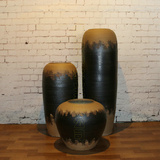 新款黑色斑驳手工陶罐摆件花瓶样板间橱窗软装饰陶瓷组合创意花器