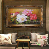 高档油画手绘装饰画客厅壁画玄关牡丹花卉现代中式挂画餐厅HD347