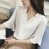 雪纺衫2016夏季新品韩版镂空小鸟蕾丝拼接短袖花色上衣