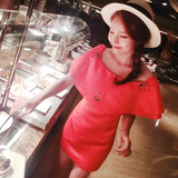 BQS原创高端定制泰国代购潮牌设计樱桃红色一字肩2穿连衣裙女