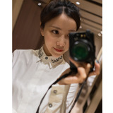 Yonicoko16秋季新品修身立领白色长袖女韩版精纺纯棉刺绣衬衫特价