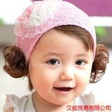 宝宝假发帽子夏季0-3-6-12个月婴儿发带空顶帽卤门帽韩版公主728