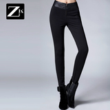 ZK女装2016冬装新款黑色加绒加厚休闲裤修身显瘦铅笔裤九分小脚裤