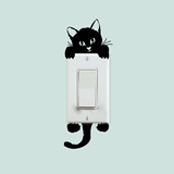 小猫卧室开关贴墙纸贴纸 防水可移除3d立体墙贴画黑色墙贴