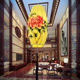 中式布艺吊灯古典手绘灯笼 餐厅卧室客厅吊灯橄榄灯椭圆形装饰灯