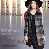 毛呢外套秋冬装中年2015韩版女装中长款修身显瘦格子加厚呢子大衣