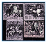 圣马力诺邮票1968年 乌切洛绘画骑士战马 4全雕刻版MNH