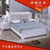 全实木床白色1.8米真皮公主床现代韩式双人大婚床1.5榆木储物家具