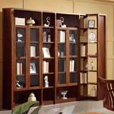 中式实木书柜书架带门储物柜转角自由组合黑胡桃乌金木色简约书柜