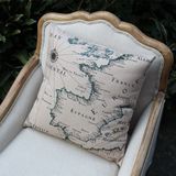 热销美式乡村风沙发棉麻靠垫套复古航海地图抱枕汽车布艺亚麻坐垫