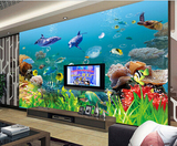 大型3D立体卡通壁画壁纸 海底世界海洋鱼 儿童房电视客厅背景墙纸