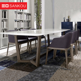 三口 实木大理石餐桌 北欧现代小户型长方形餐桌椅组合6人 定制