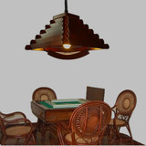 实木中式吊灯 餐厅灯吊灯麻将灯伸缩升降灯木质阳台LED灯中式灯具