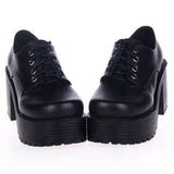 日系新品LOLITA鞋COSPLAY系带学生高跟厚底松糕坡跟朋克鞋9618黑