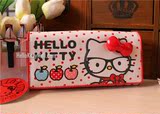 包邮Hello kitty红色波点眼镜可爱卡通中长款钱包女士韩国韩版