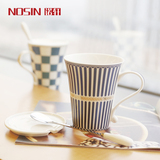 创意陶瓷杯子带盖带勺 咖啡牛奶早餐茶杯 马克杯情侣简约水杯包邮