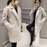 2016冬装新款西装领韩版茧型毛呢外套中长款加绒加厚呢子大衣女潮