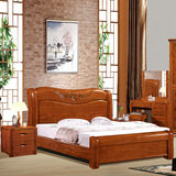 中式实木床美国红橡木1.5 1.8现代卧室家具储物高箱双人橡木婚床