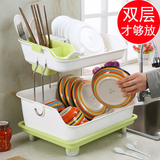 沃之沃双层厨房置物架加厚塑料沥水架碗架餐具放碗筷盘柜收纳架子