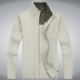 拉链开衫加厚高领毛衣男士秋冬季外套纯色大码羊毛衫针织衫
