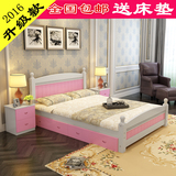 简约现代欧式双人床1.5米经济型实木公主床1.8米白色松木床单人床