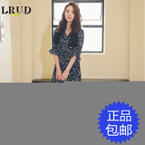 LRUD2016夏季新款韩版雪纺荷叶边袖连衣裙女宽松中袖印花A字长裙