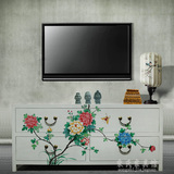 现代中式仿古彩绘实木香樟木储物电视柜客厅卧室地柜收纳柜家具