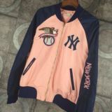 韩国东大门代购NY刺绣棒球服女飞行员粉色夹克休闲运动短款薄外套