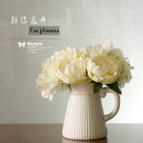 美欧韩式田园复古陶瓷条纹做旧白色水壶花瓶茶花搁架客厅餐桌摆件