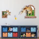 3D视觉长颈鹿儿童房幼儿园背景墙壁装饰贴画时尚个性创意墙面贴纸