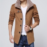 韩版青少年风衣男士秋冬季中长款毛呢子大衣英伦外套学生修身型潮