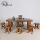 实木功夫茶几 现代中式原木休闲茶桌椅组合 原生态樟木个性泡茶台