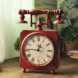 创意座钟铁艺复古台钟摆件美式卧室装饰时钟床头钟摆设怀旧方形钟